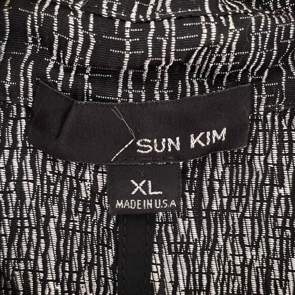 Vtg 90s SUN KIM Black White Patterned Jacquard Button Up Blazer Jacket Sz XL USA - Picture 13 of 14
